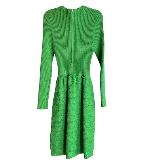 Vintage Young East Green Knit Dress Size 11 With Back Zipper Closure & Adjustabl - Picture 2 of 15